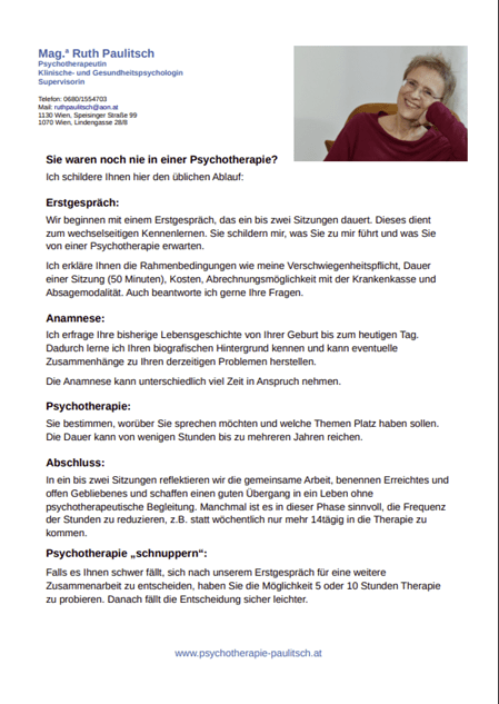 informationsblatt psychotherapeutin ruth paulitsch ablauf psychotherapie